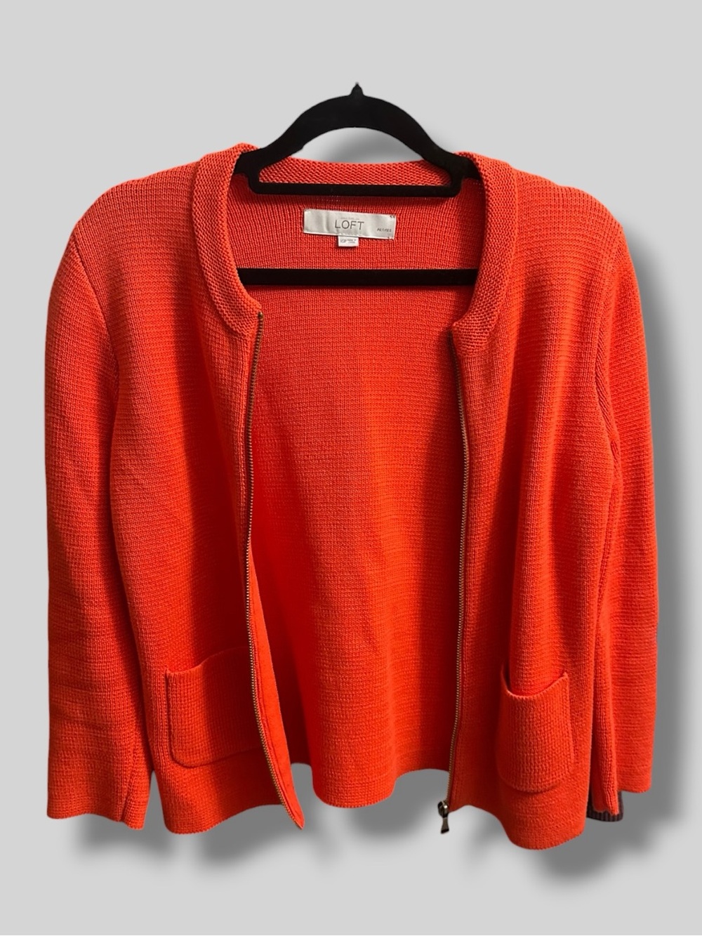 LOFT Orange Zip-Front Textured Knit Cardigan - Picture 3 of 5